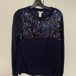 Navy Blue Long Sleeve Top With Oval Sequence